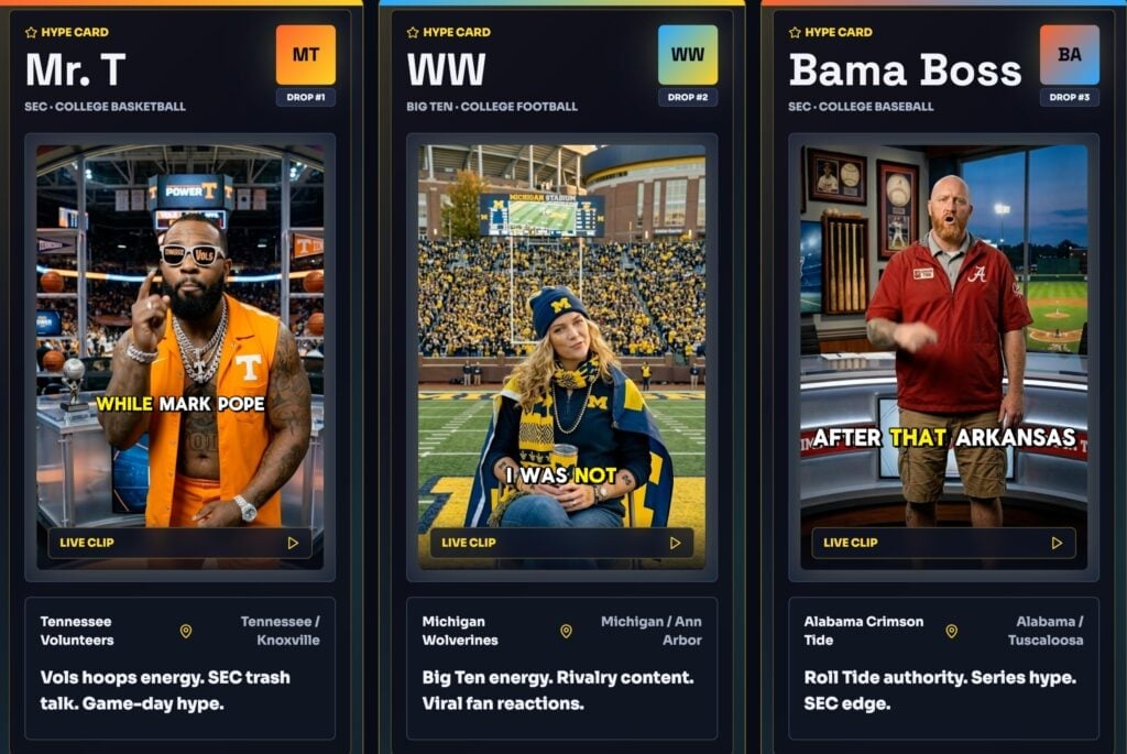 Superfan Agency AI characters Mr. T, WW and Bama Boss